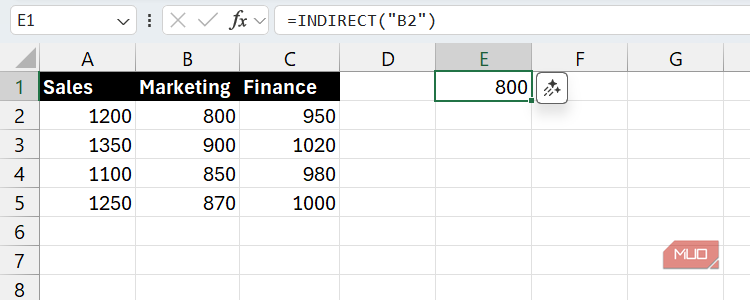 Using the INDIRECT function in Excel