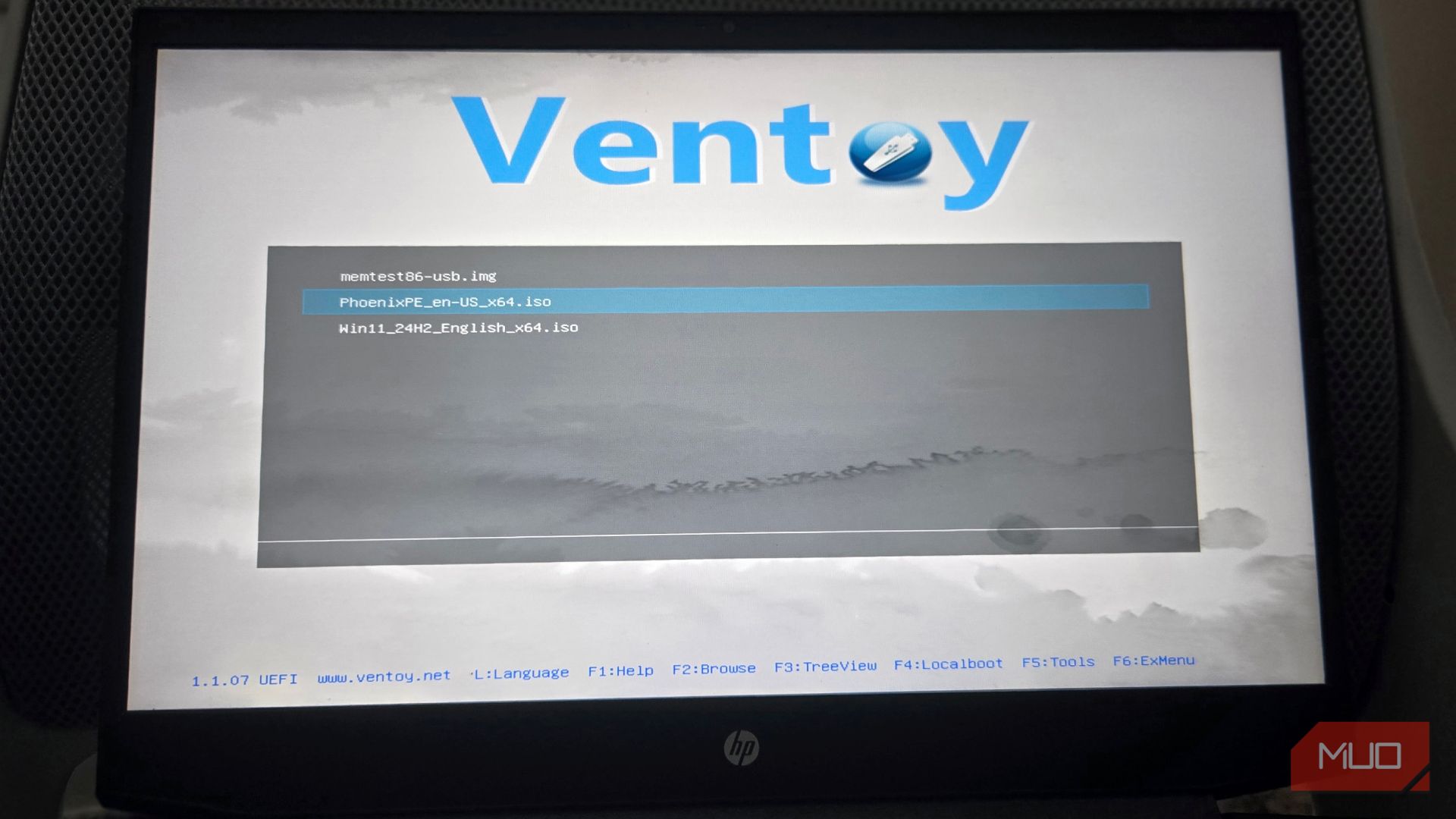 Ventoy boot menu open a HP laptop
