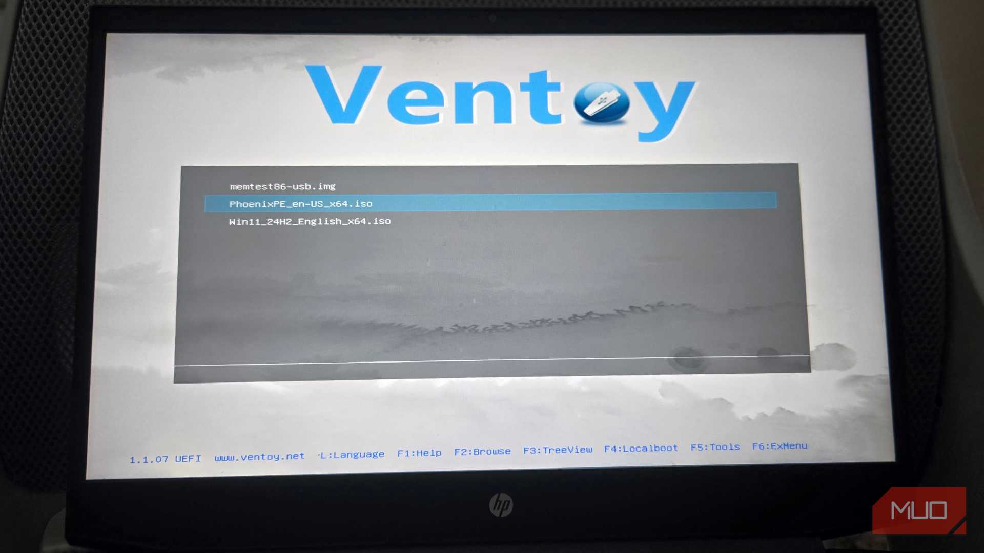 Ventoy boot menu open a HP laptop