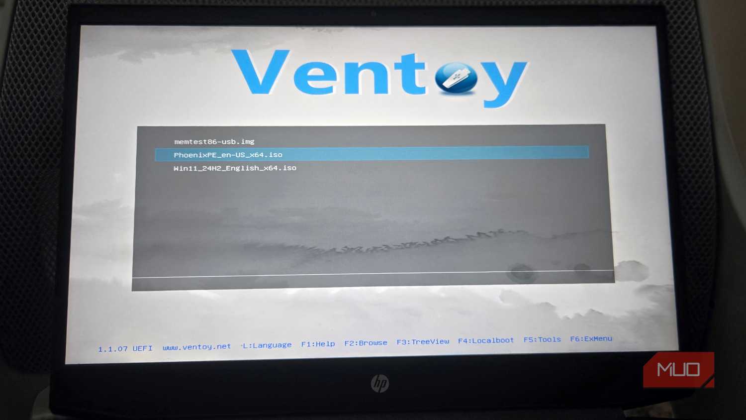 Ventoy boot menu open a HP laptop