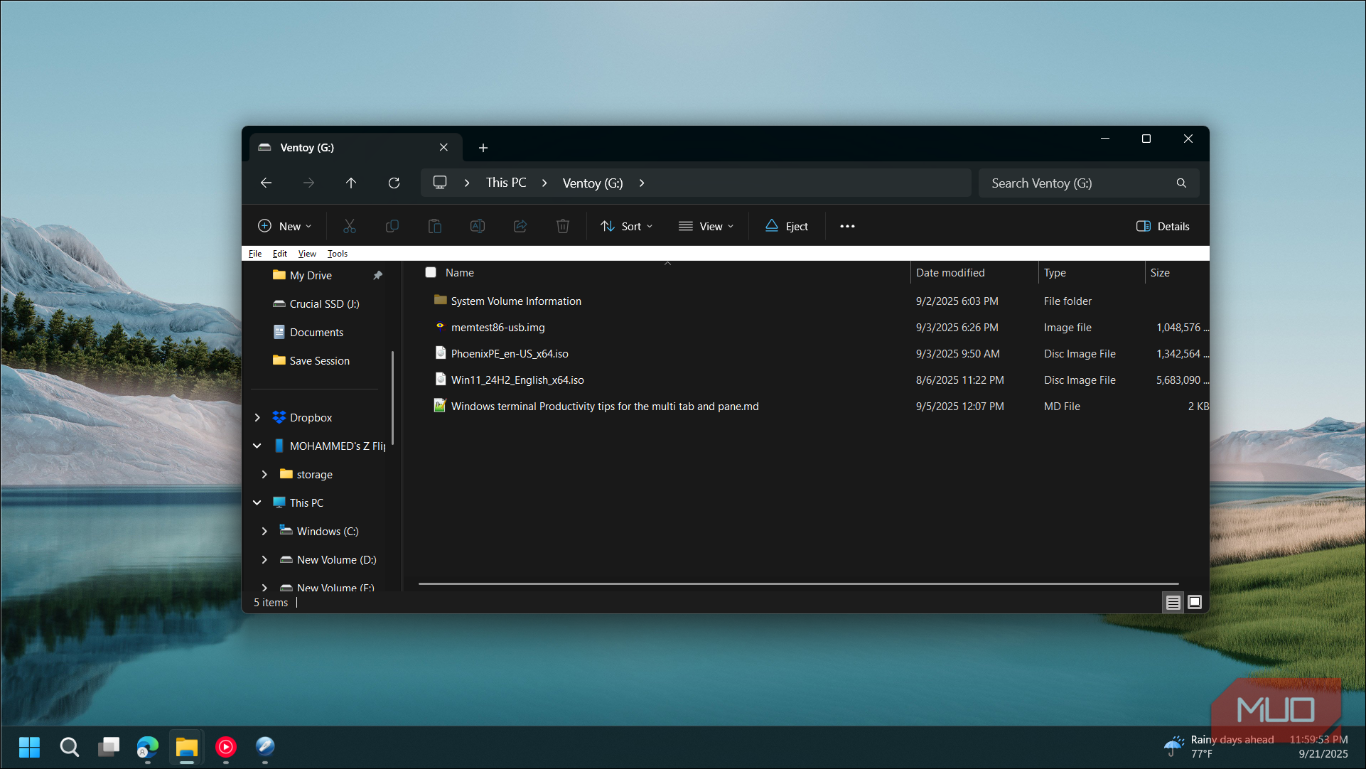 Ventoy bootable media pen in File Explorer on Windows 11