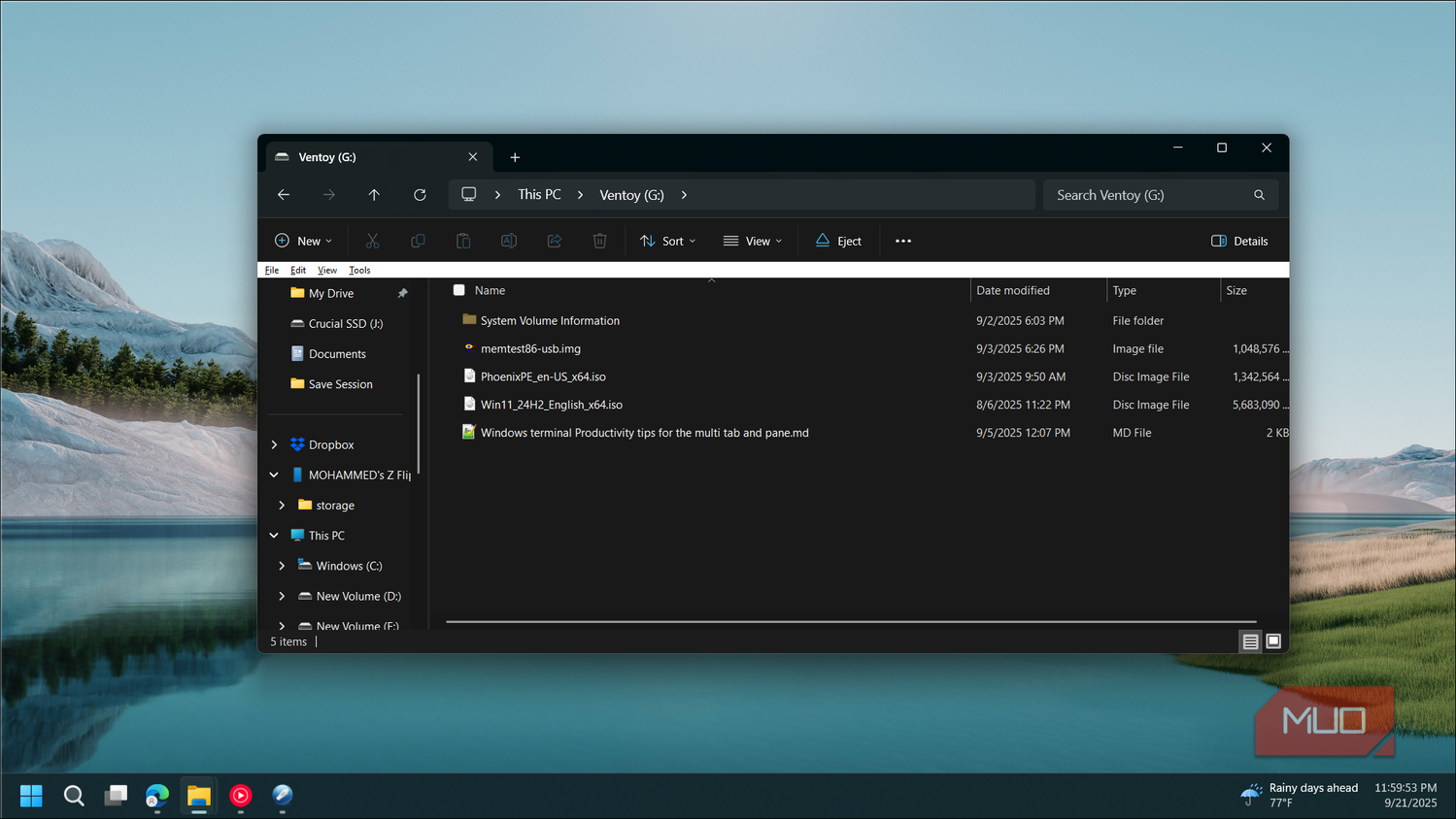 Ventoy bootable media pen in File Explorer on Windows 11
