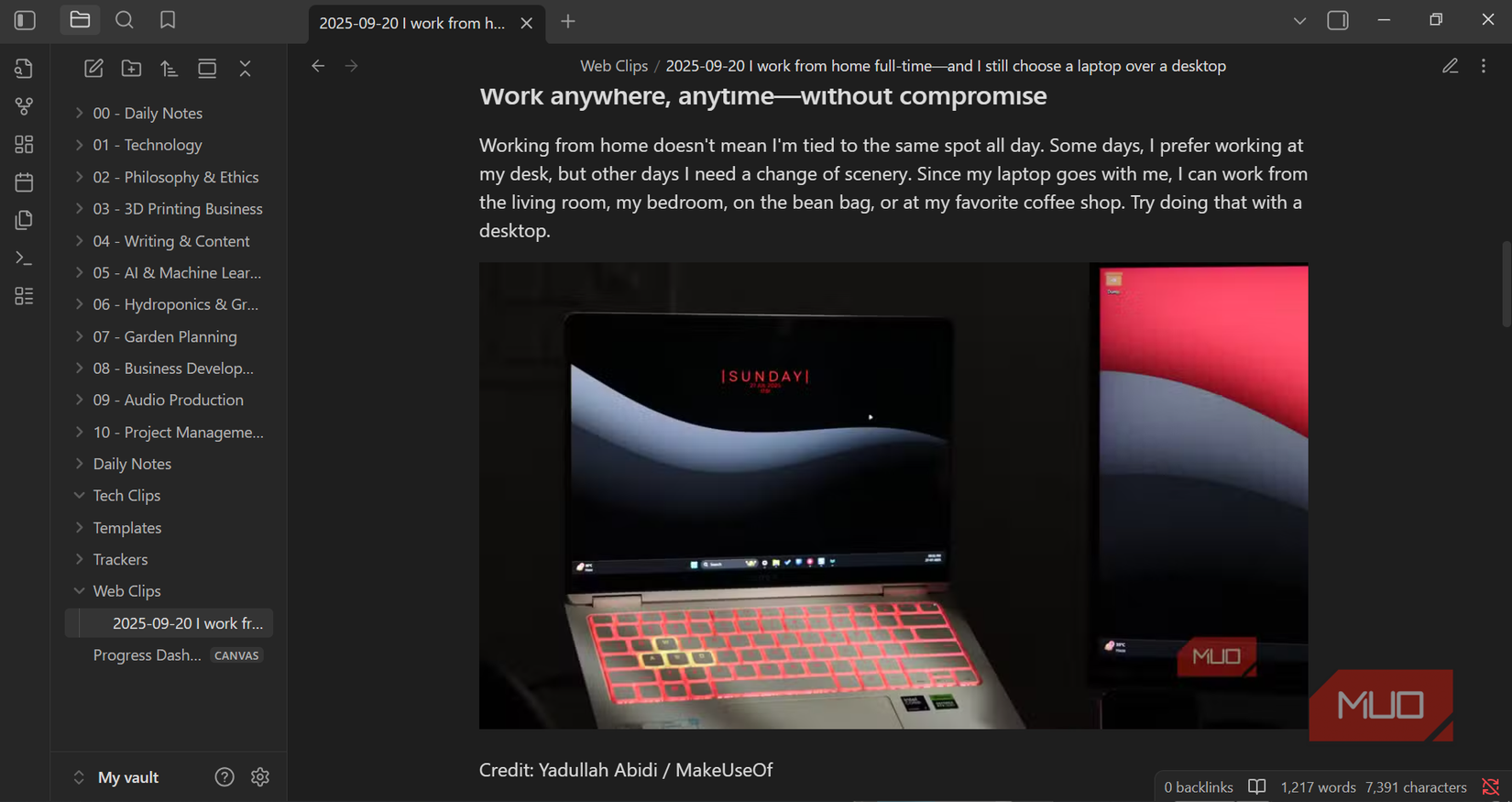 Viewing clipped article in Obsidian