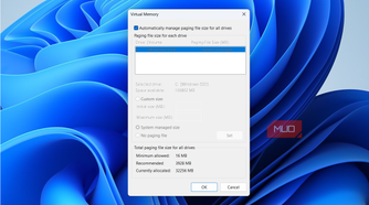 Virtual Memory setting in Windows 11