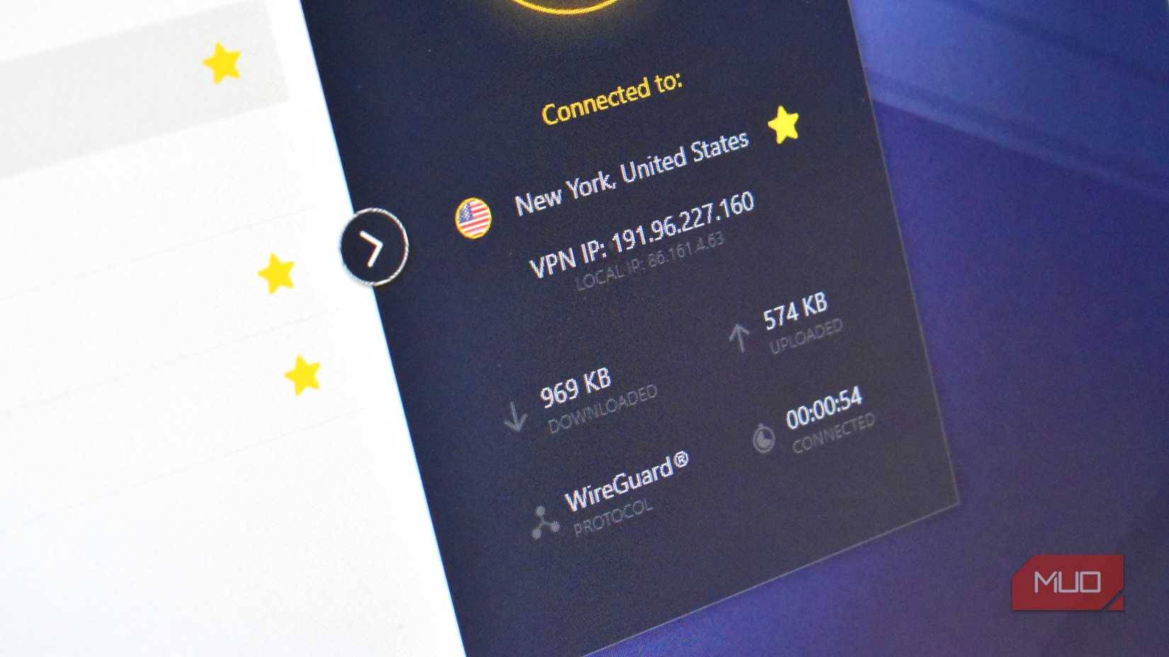 vpn connected to usa server close up view on computer screen.