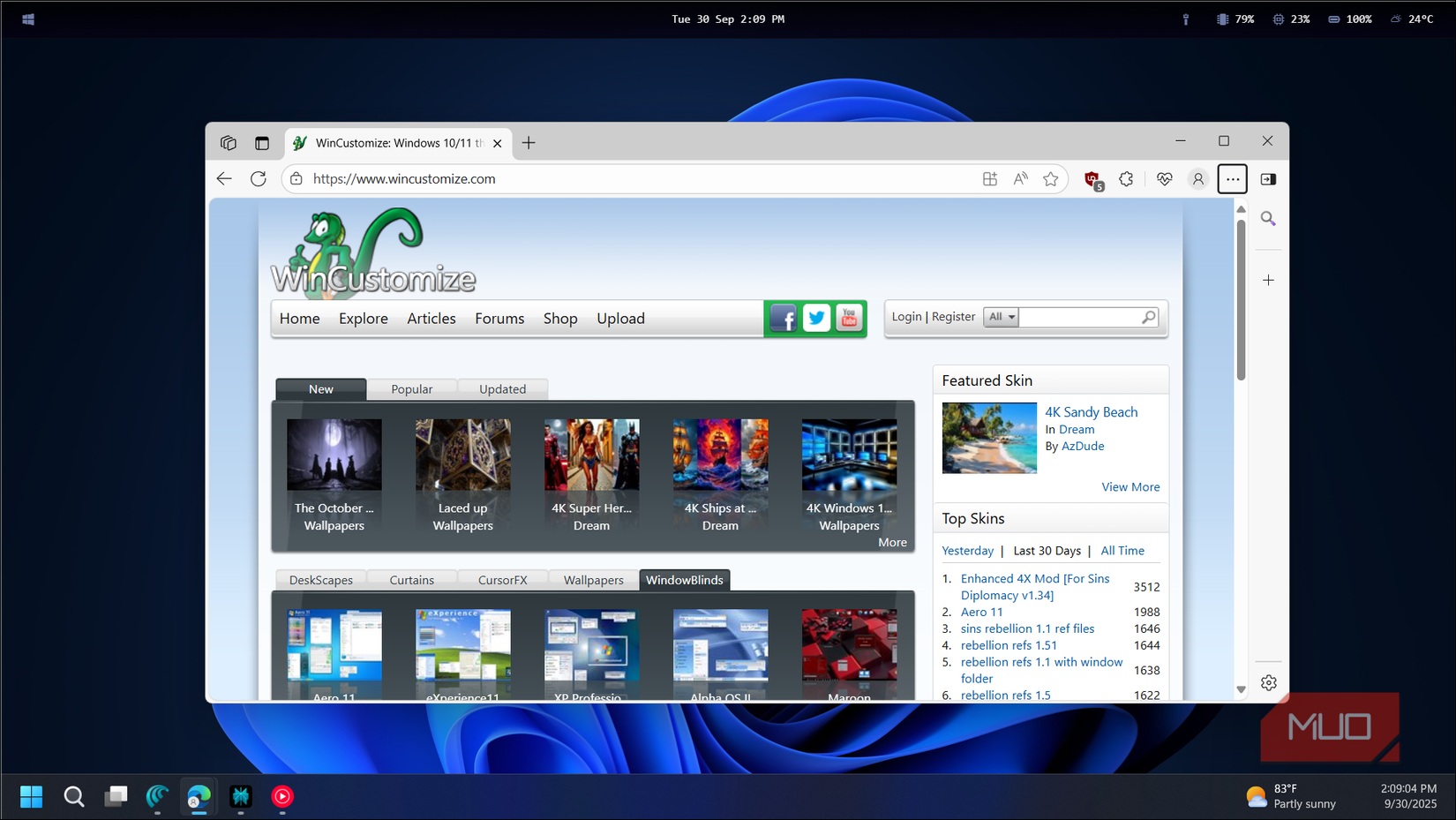 WinCustomize open in a browser on Windows 11