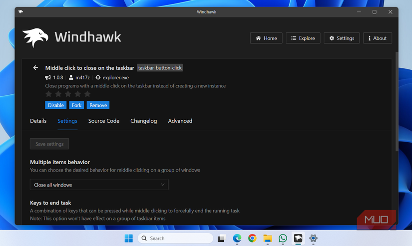 Windhawk middle click to close apps module