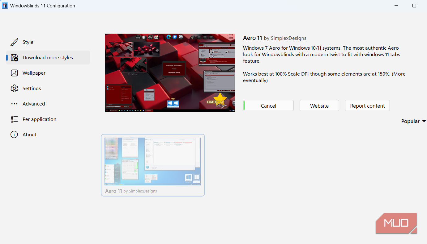 WindowBlinds app on Windows