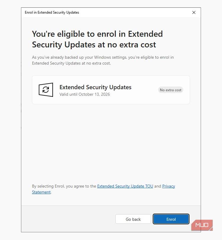 windows 10 esu enrollment message