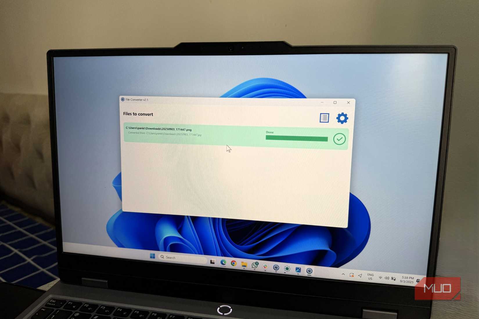 Windows 11 laptop showing file converter app