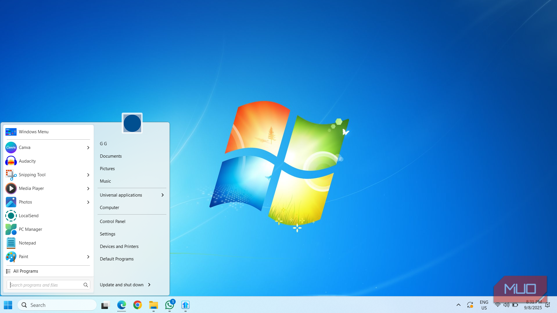 Windows 7 desktop on Windows 11