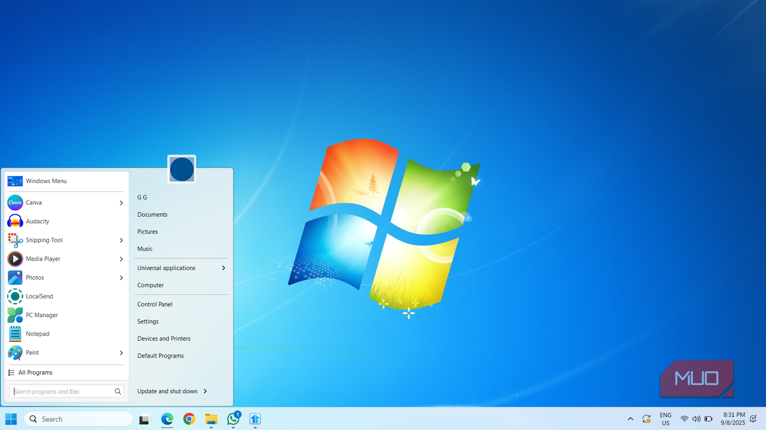 Windows 7 desktop on Windows 11