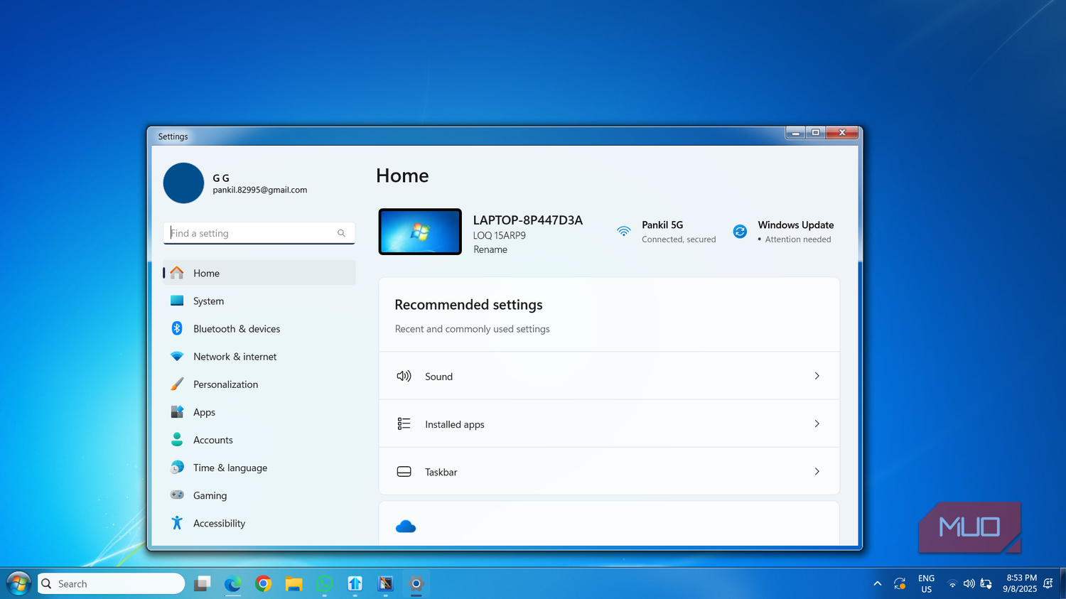 Windows 7 Settings app on Windows 11