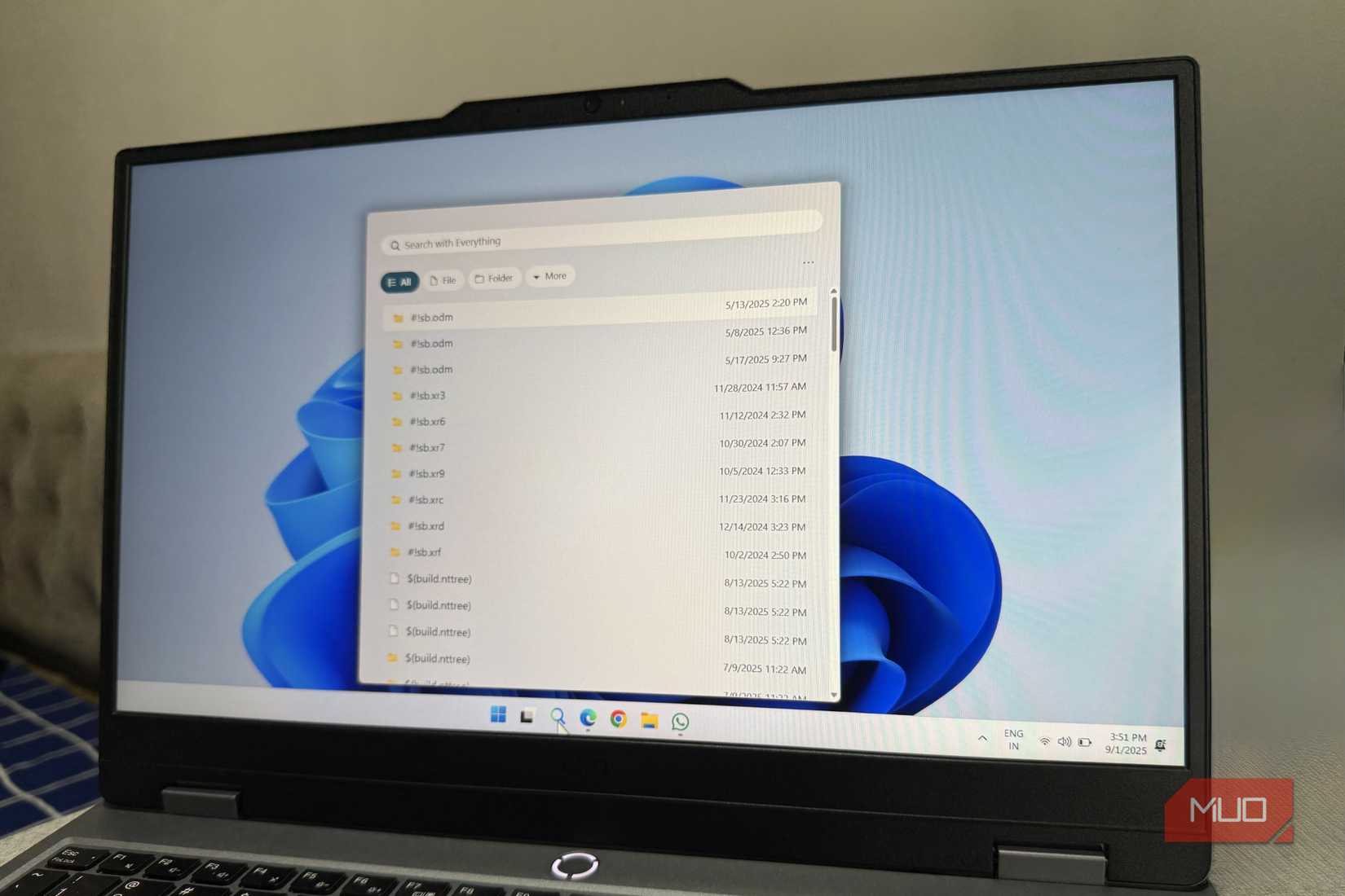 A windows laptop showing Everything as default search.