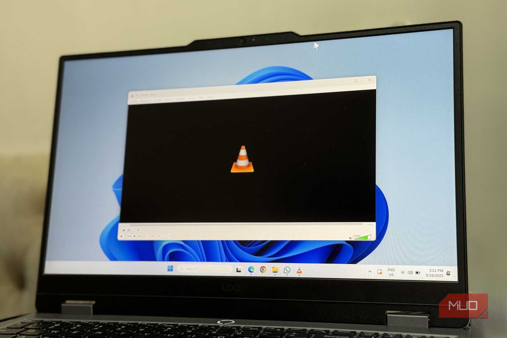 Windows laptop with VLC player open