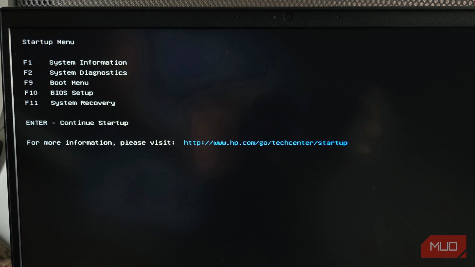 Windows startup menu on Hp laptop