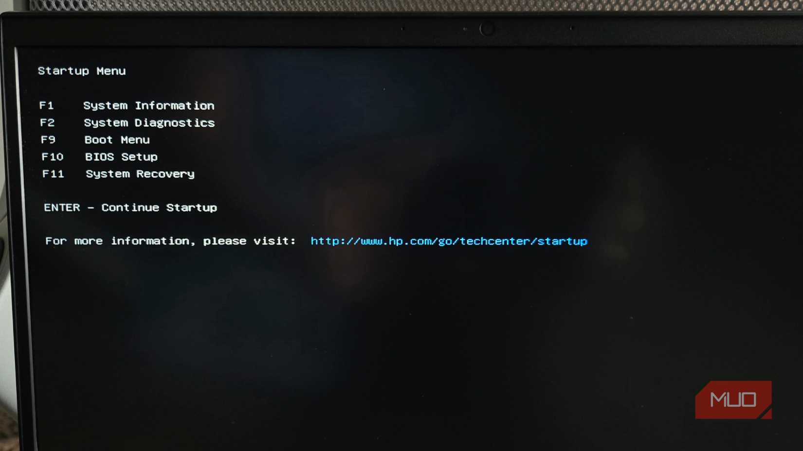 Windows startup menu on Hp laptop