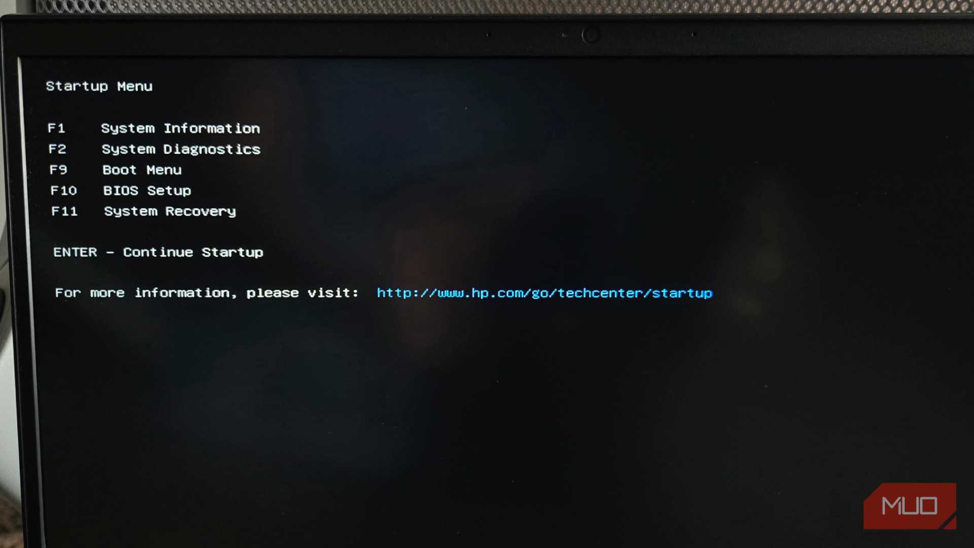 Windows startup menu on Hp laptop