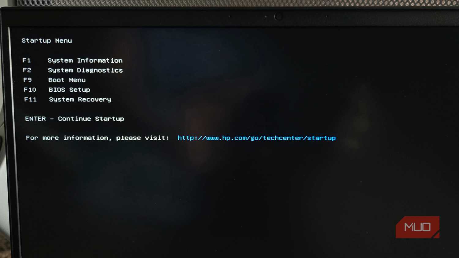 Windows startup menu on Hp laptop