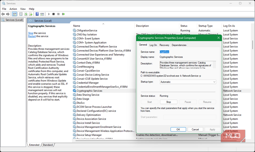 Cryptographic Services Windows
