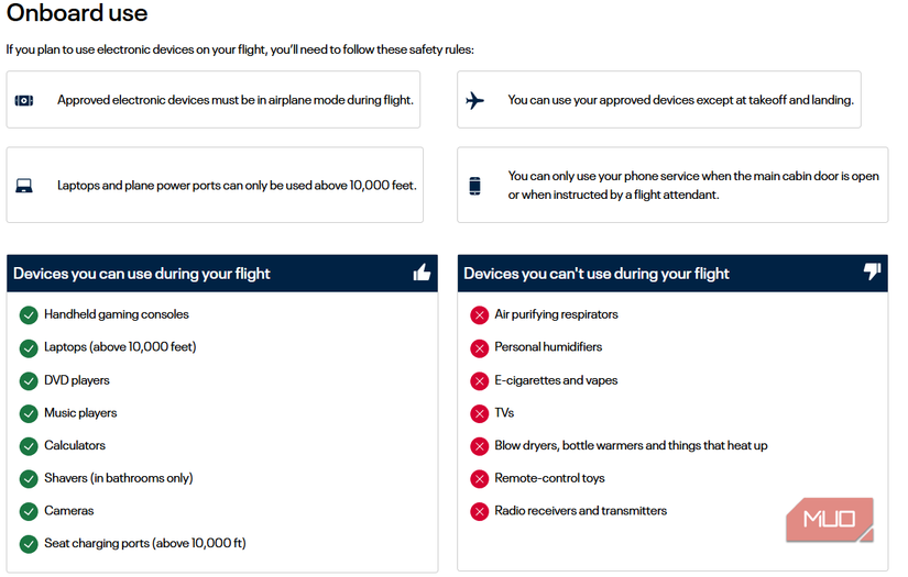 United Airlines Electronics Rules