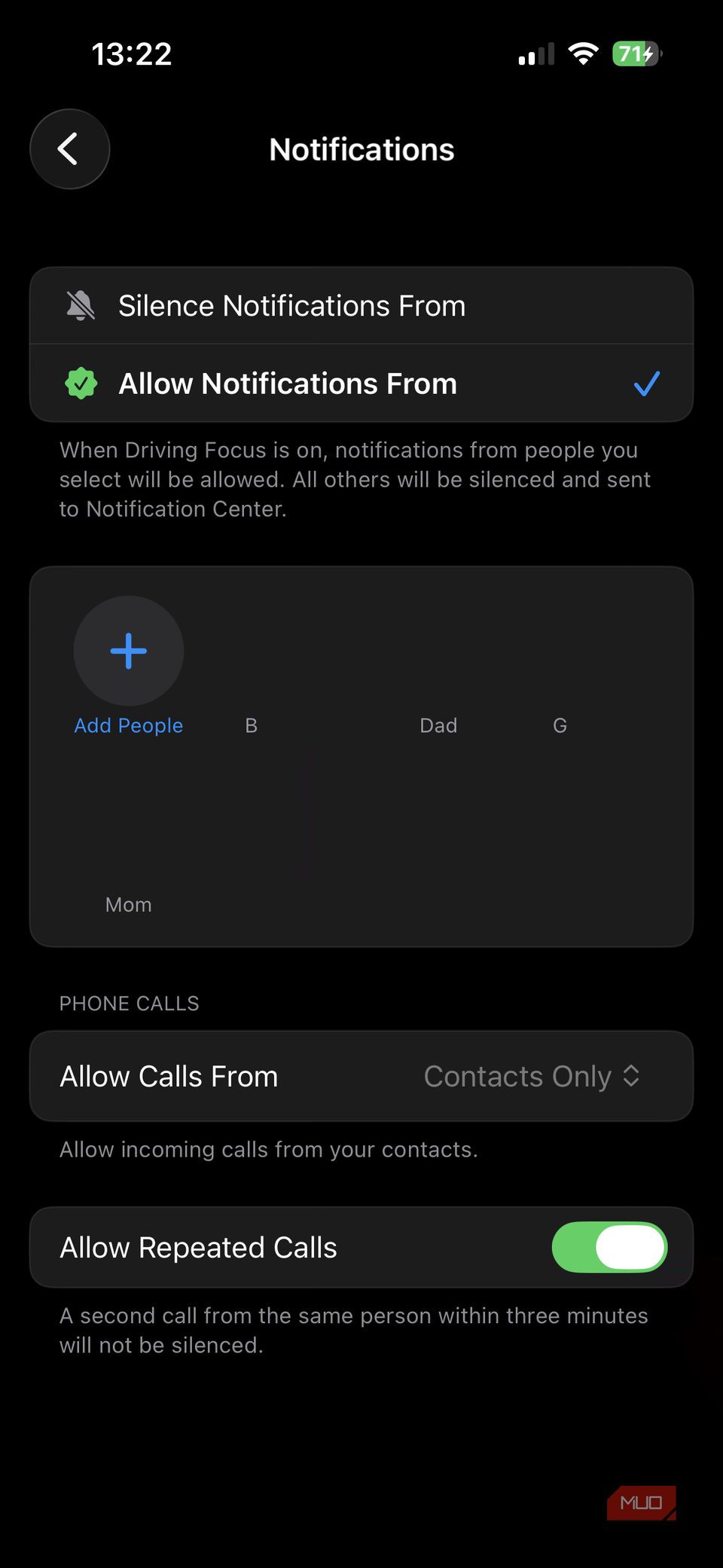 03b iPhone Driving Focus Allowed Contacts