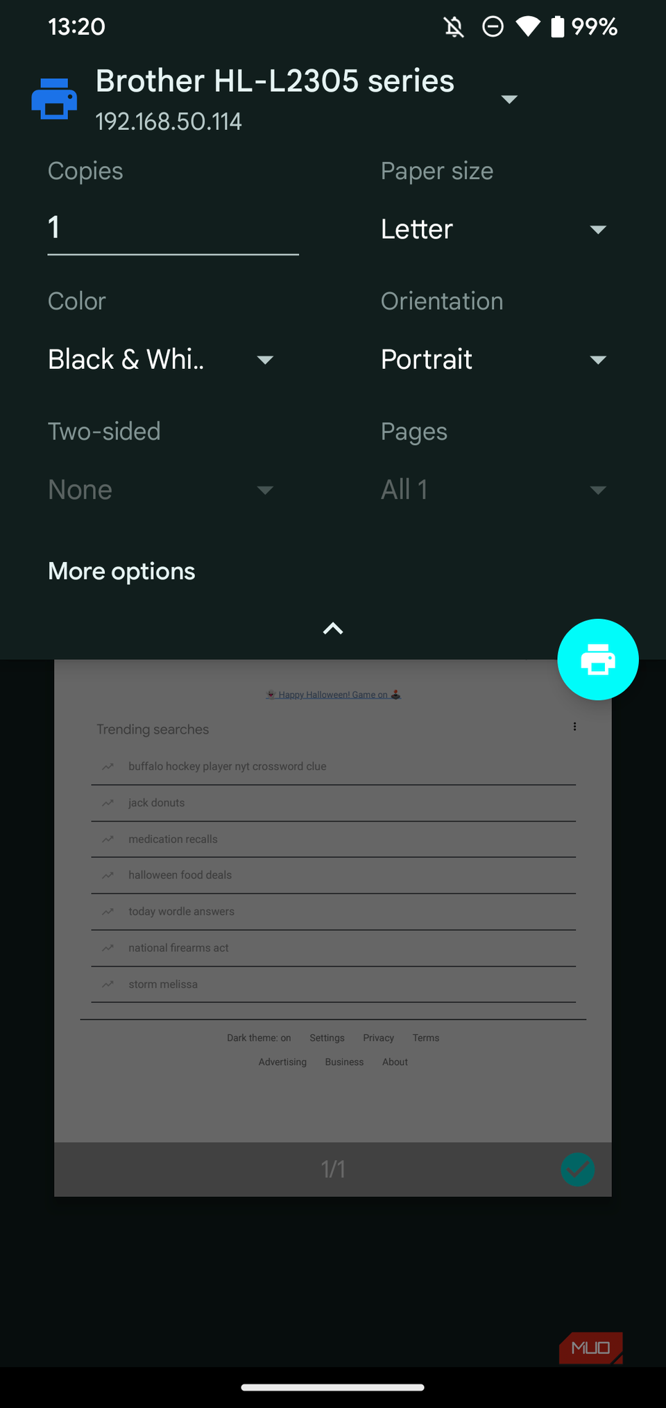 04c Android Printing Menu Options