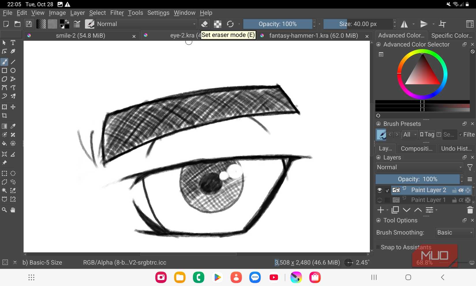 A drawing of a cartoon eye in Krita for Android