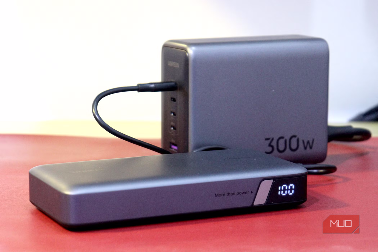 A fully charged power bank still plugged in.