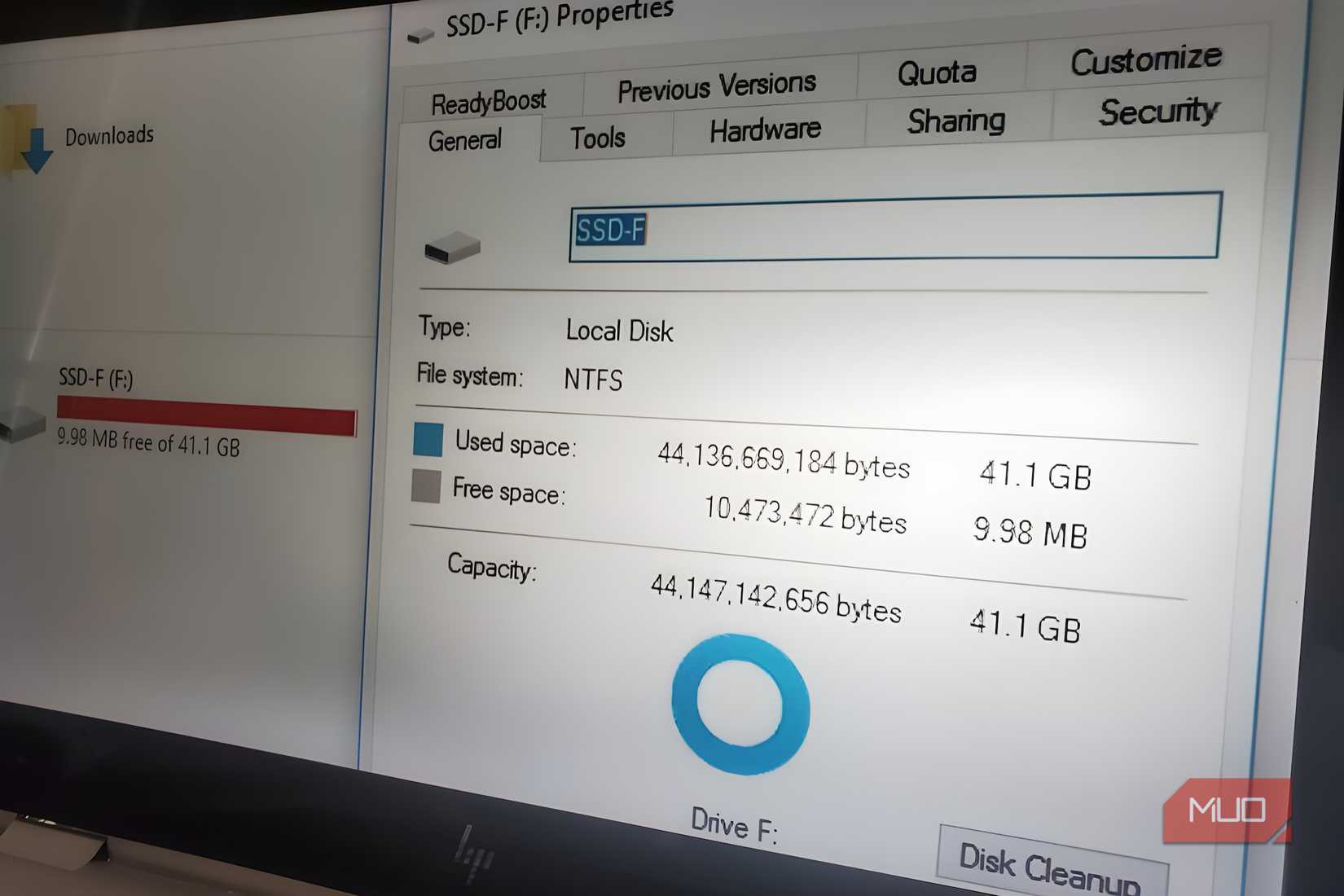 A hard drive storage capacity.