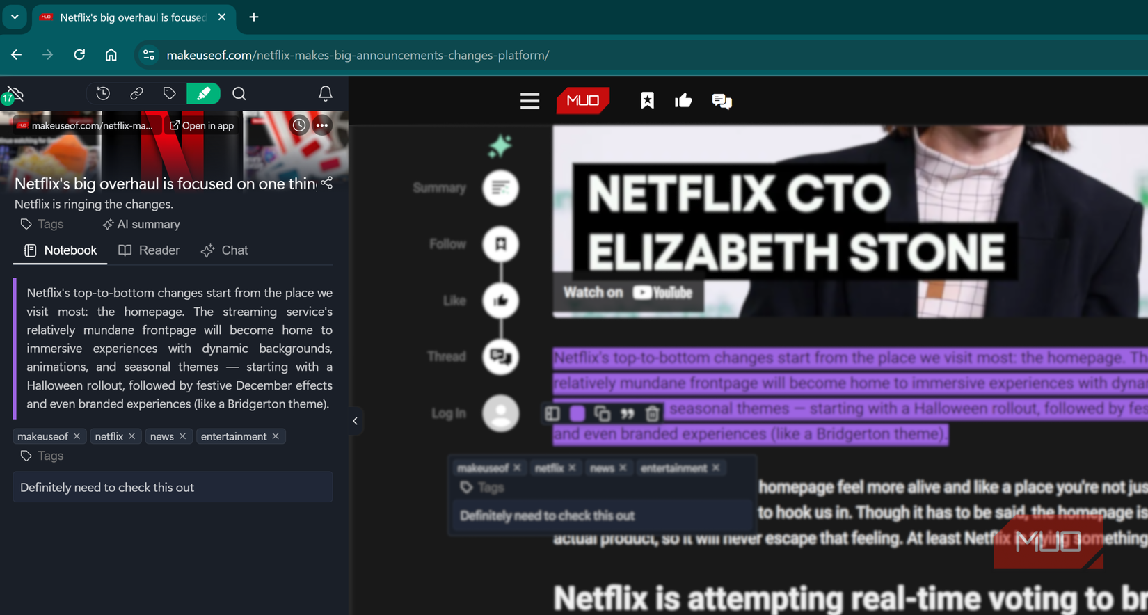 Accessing sidebar to view highlights