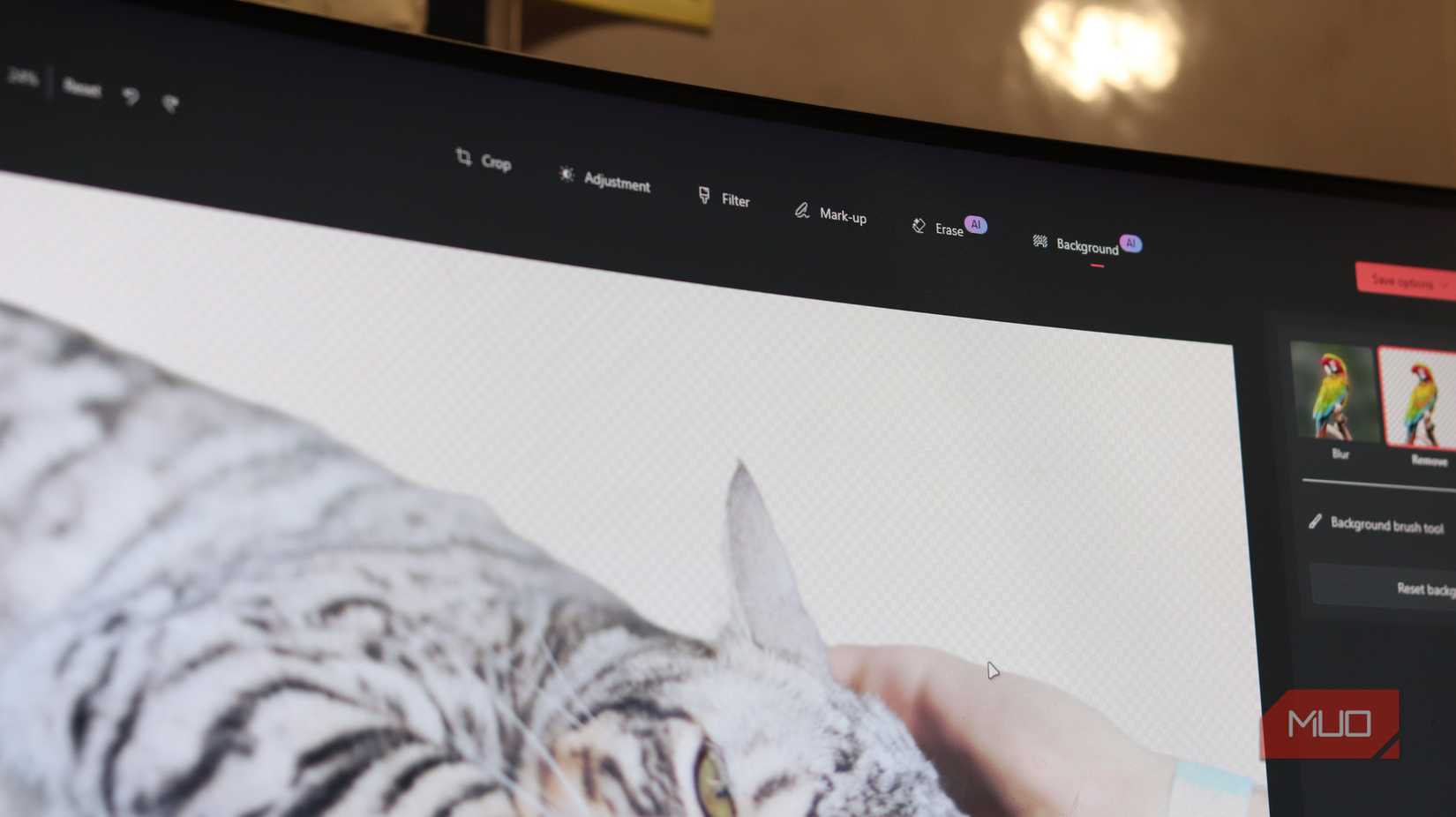 AI editing options in Windows Photos app.