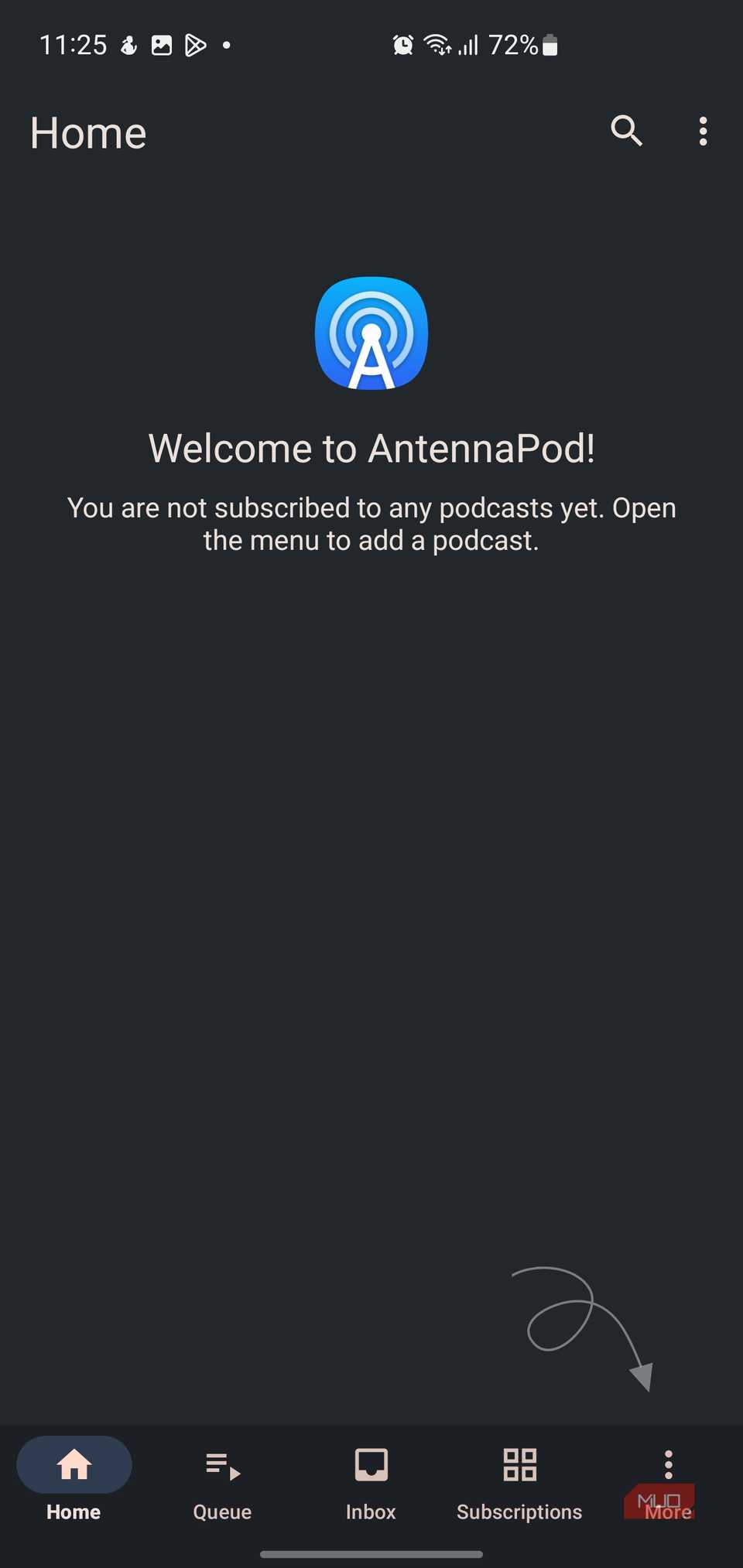 AntennaPod start page.