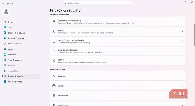 App location permission on Windows