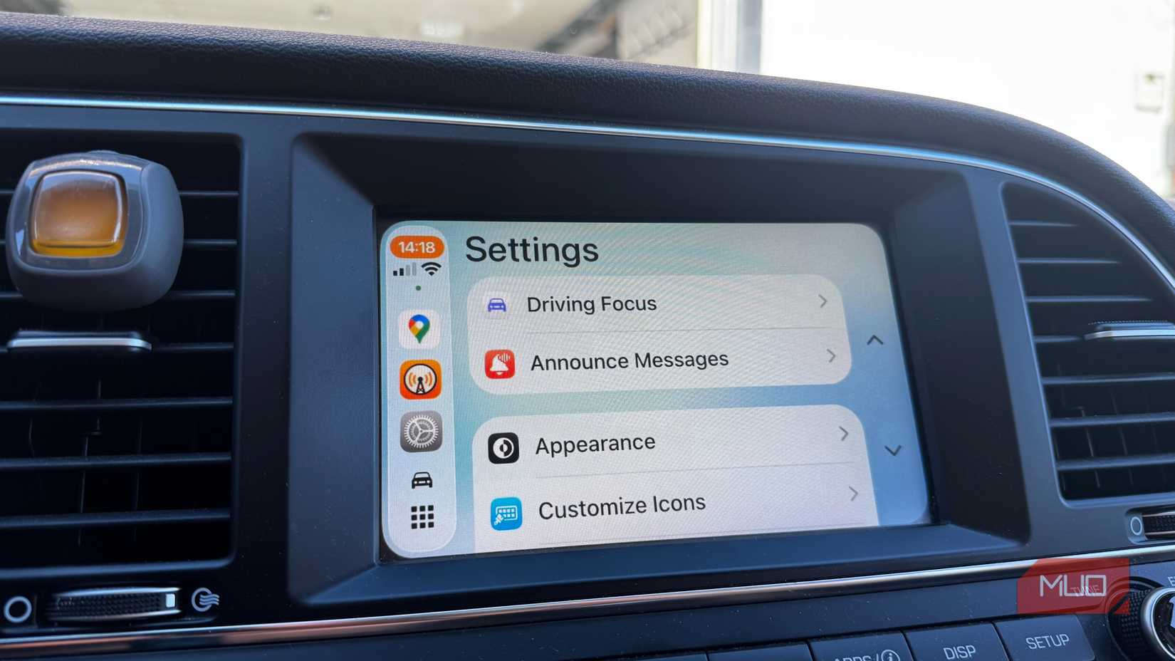 Apple CarPlay Settings Menu in a Car