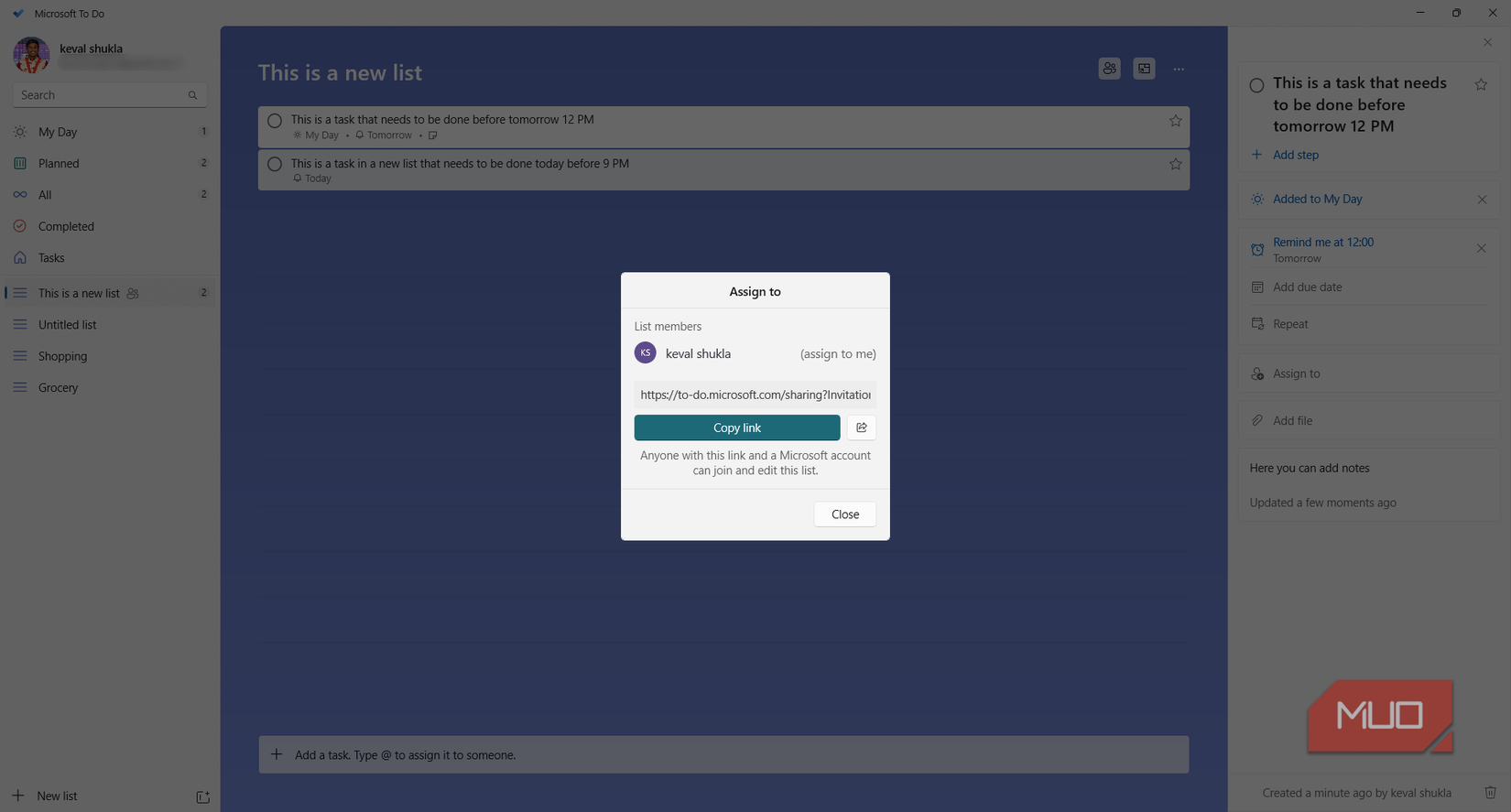 Assign task to someone else in Microsoft To Do for collaboration. 