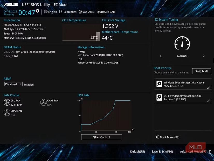 Asus BIOS or UEFI menu