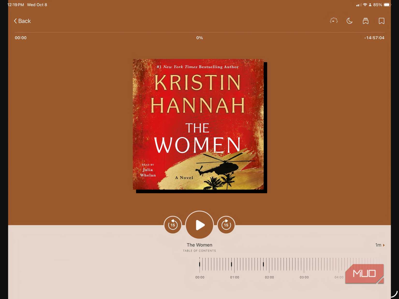 A screenshot of an audiobook being played on the Libby iPad app. 