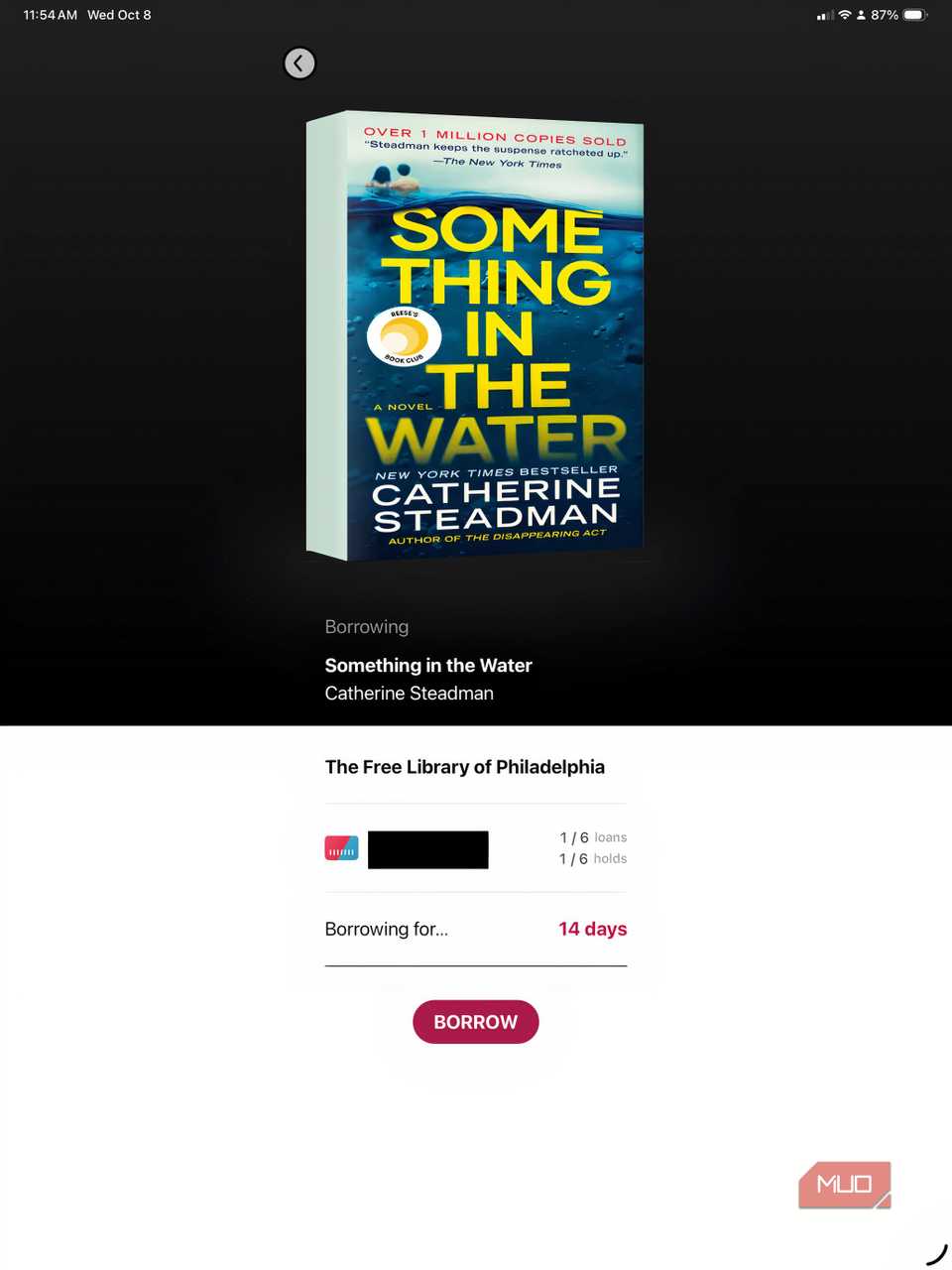 Screenshot showing how to borrow a book through Libby.