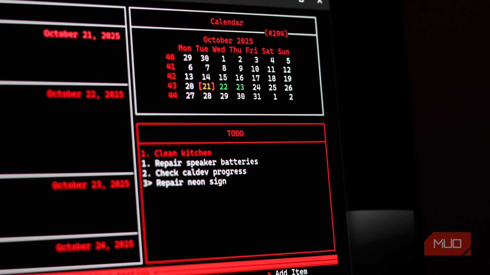 Calcurse calendar and to-do list.