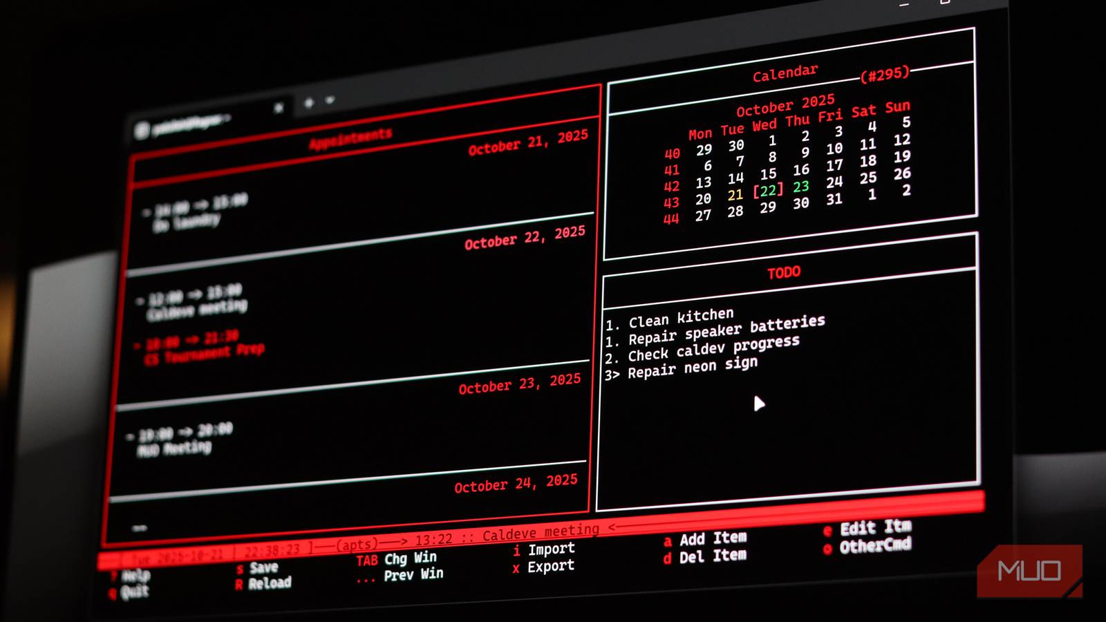 Calcurse running on Windows 11.