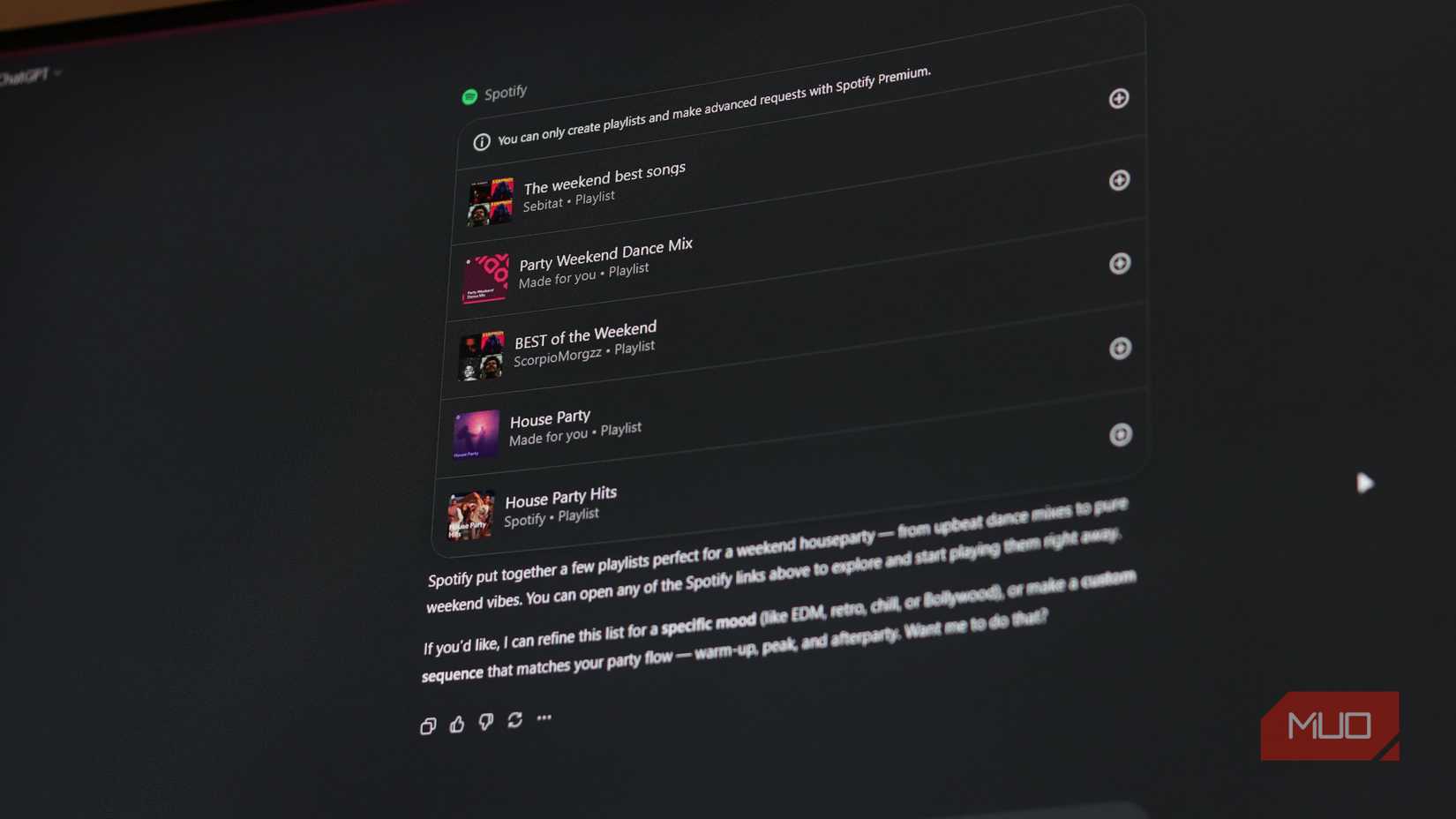 ChatGPT using Spotify in web browser.