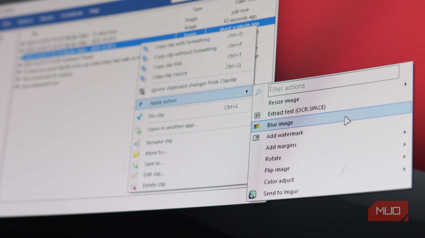 ClipClip Image actions menu.