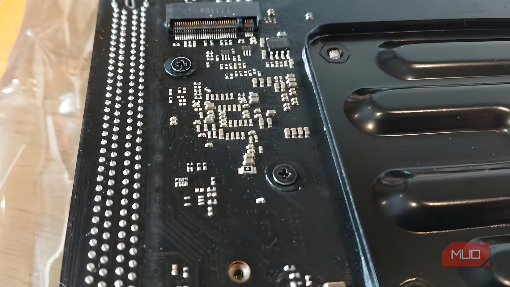 Close-up of a laptop's M.2 connector.