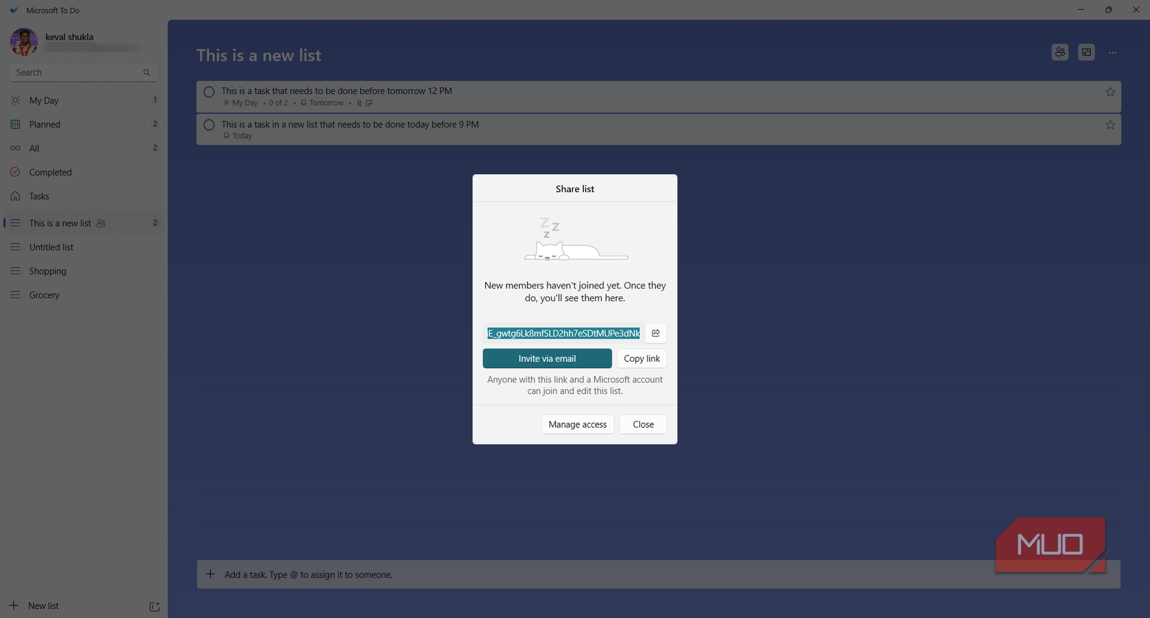 Collaboration with Microsoft Outlook in Microsoft To Do.