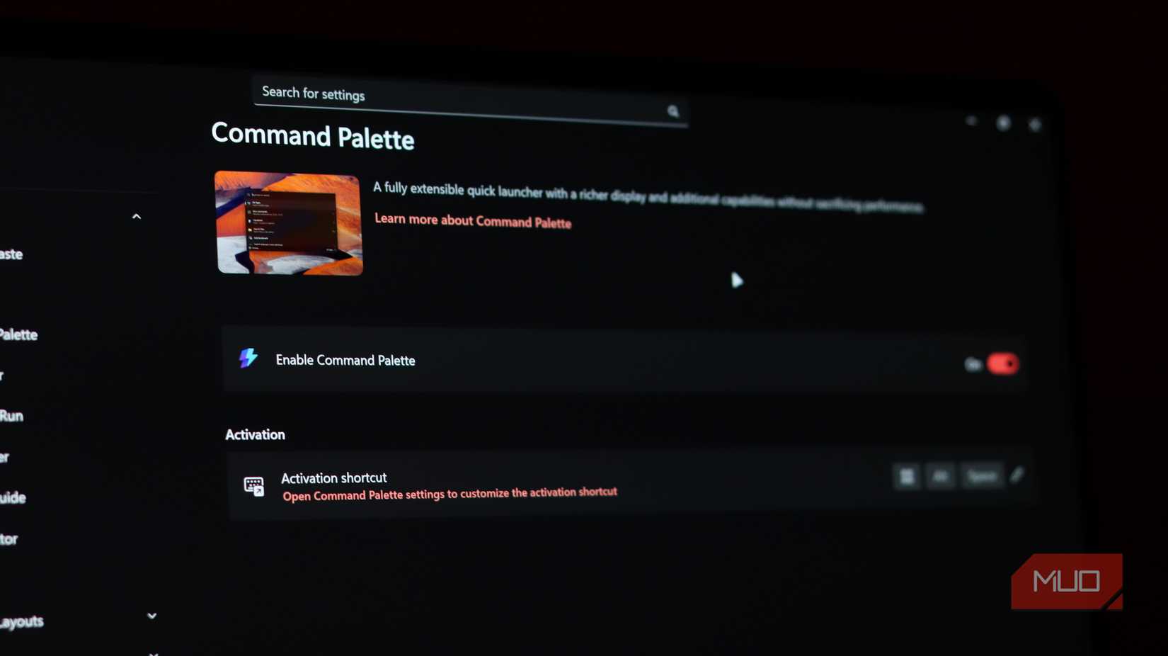 Command Palette screen in Microsoft PowerToys.