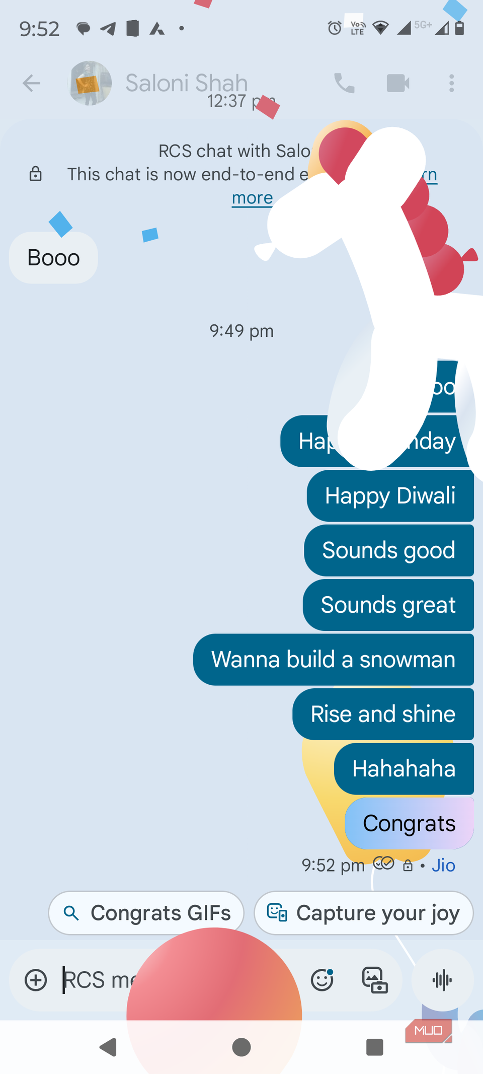 Congrats animation in Google Messages app