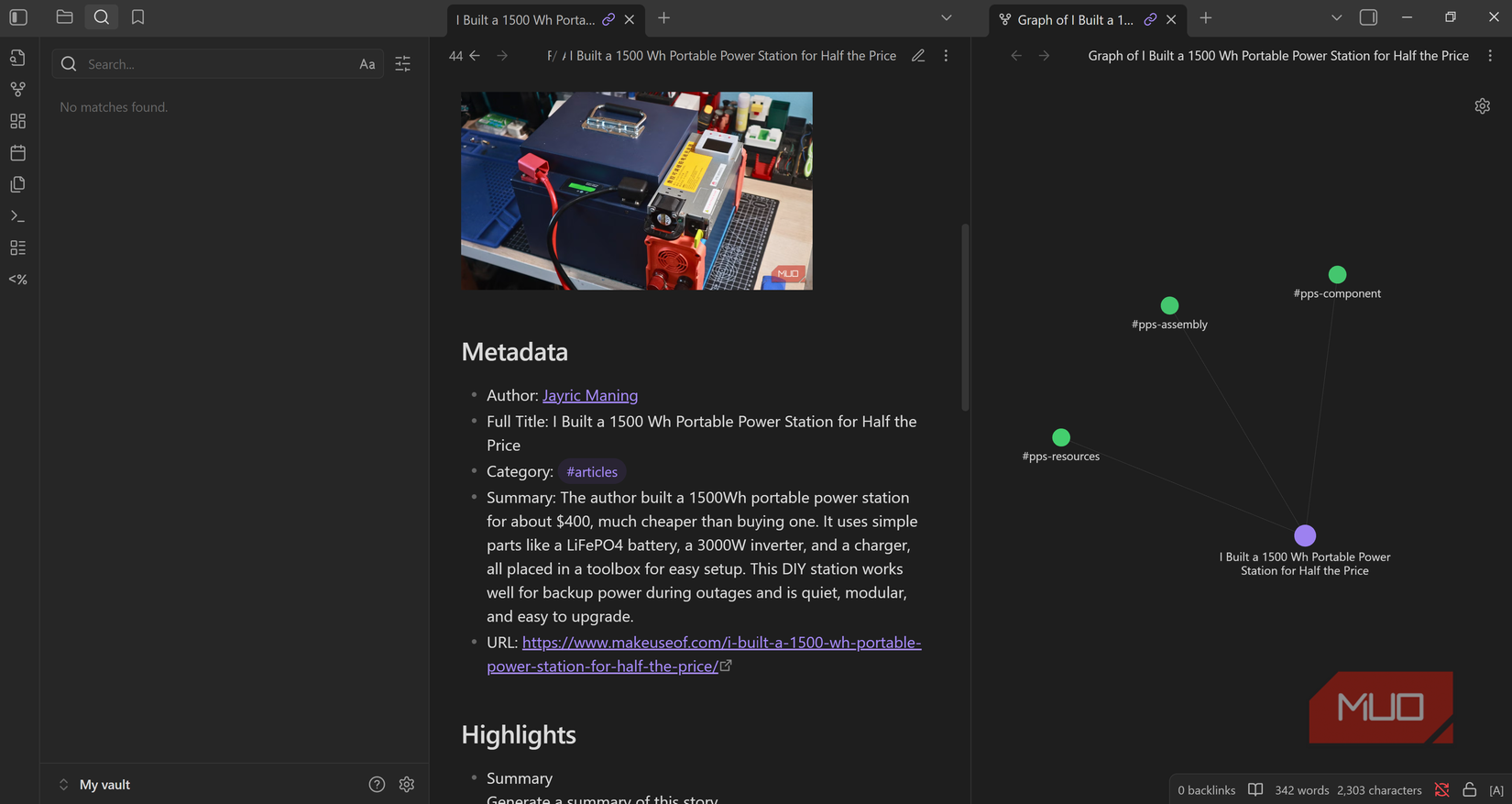 Connecting highlights using Obsidian's local graph view