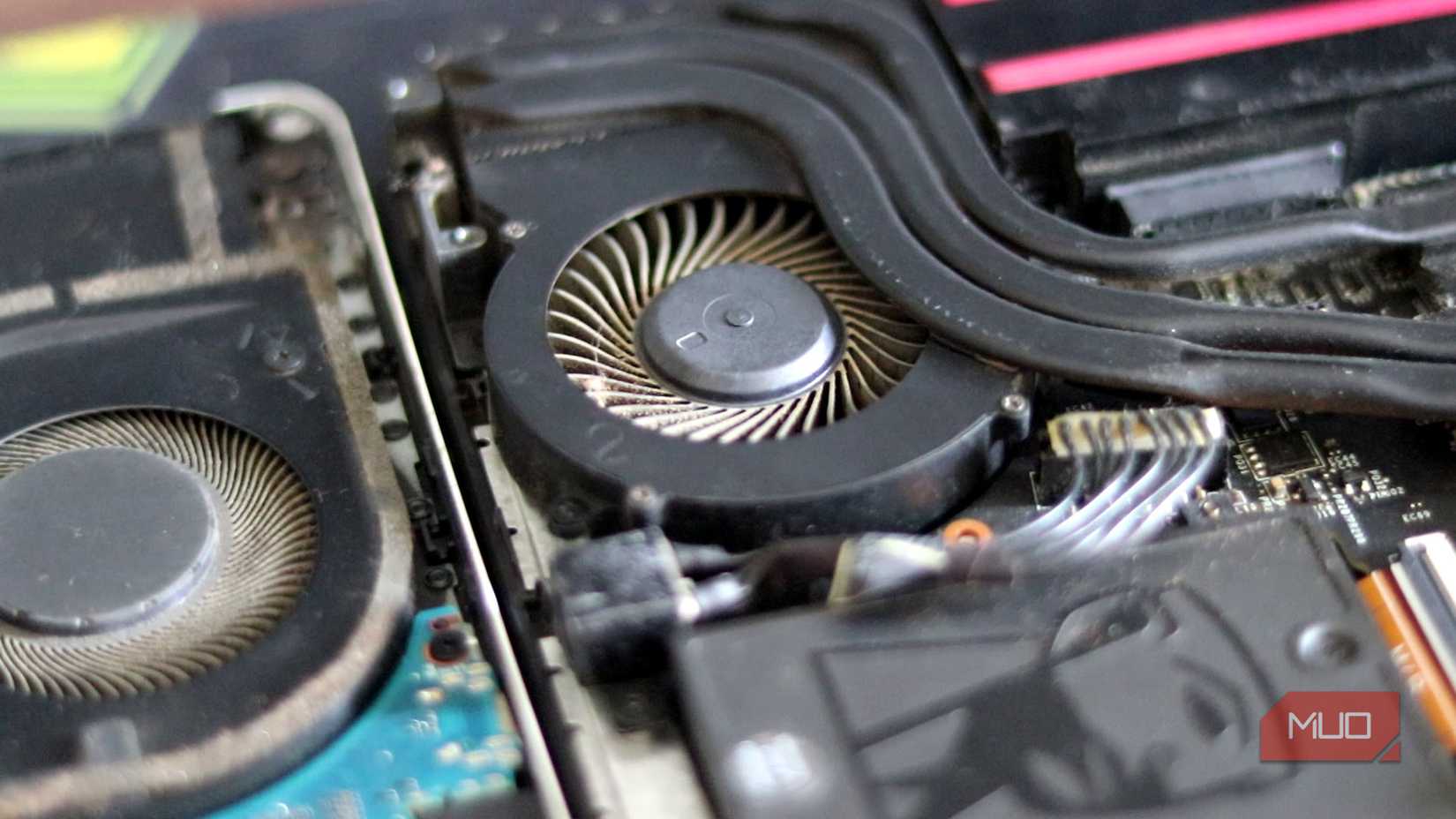 CPU cooling fan with dust on a laptop