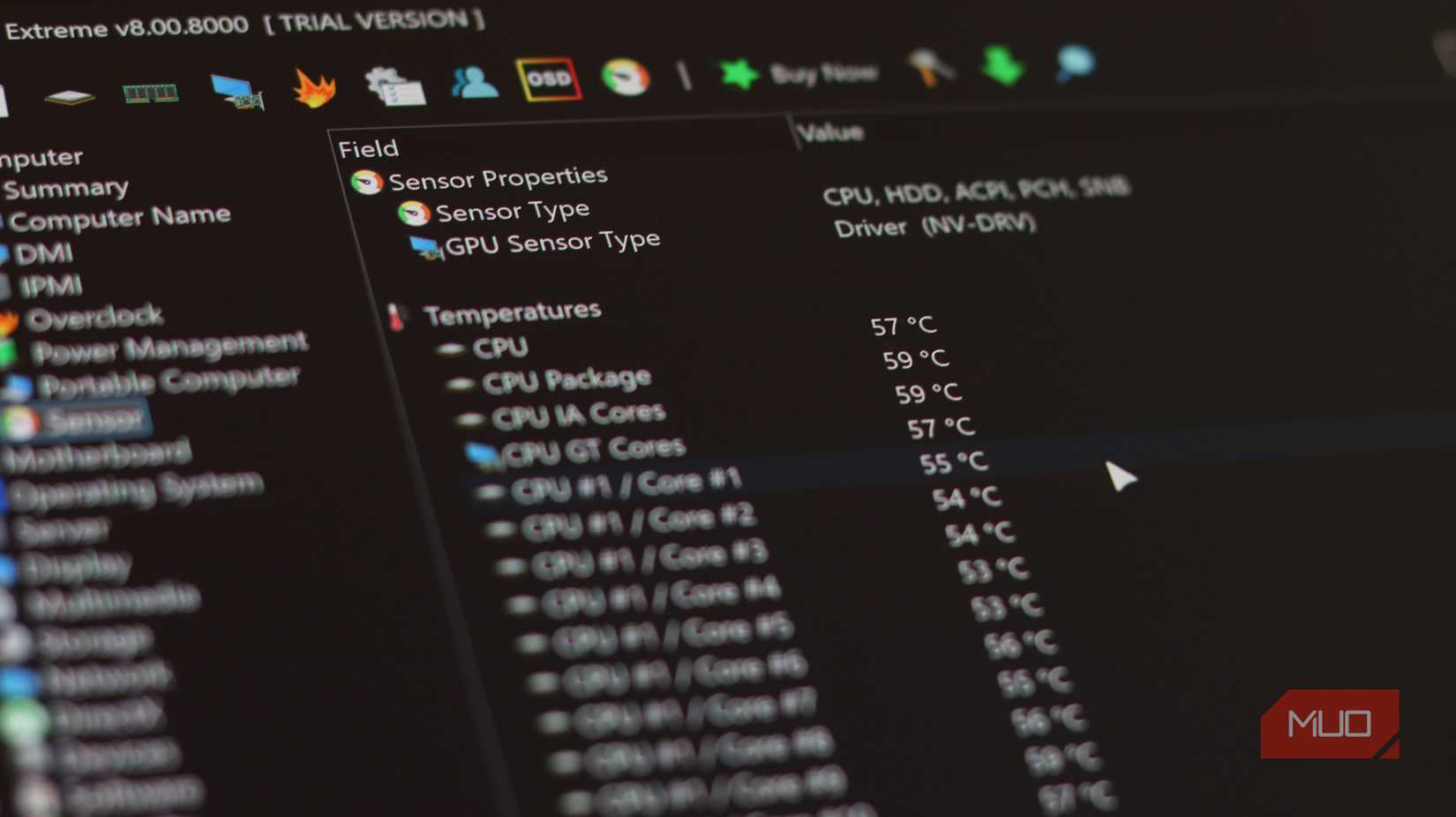CPU package temperatures in AIDA64.